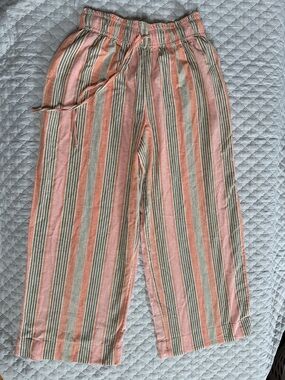 Free People Pink and Olive Striped Wide-Leg Pants XS